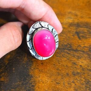 Silver Plated Pink Agate Ring Size 7.5-8